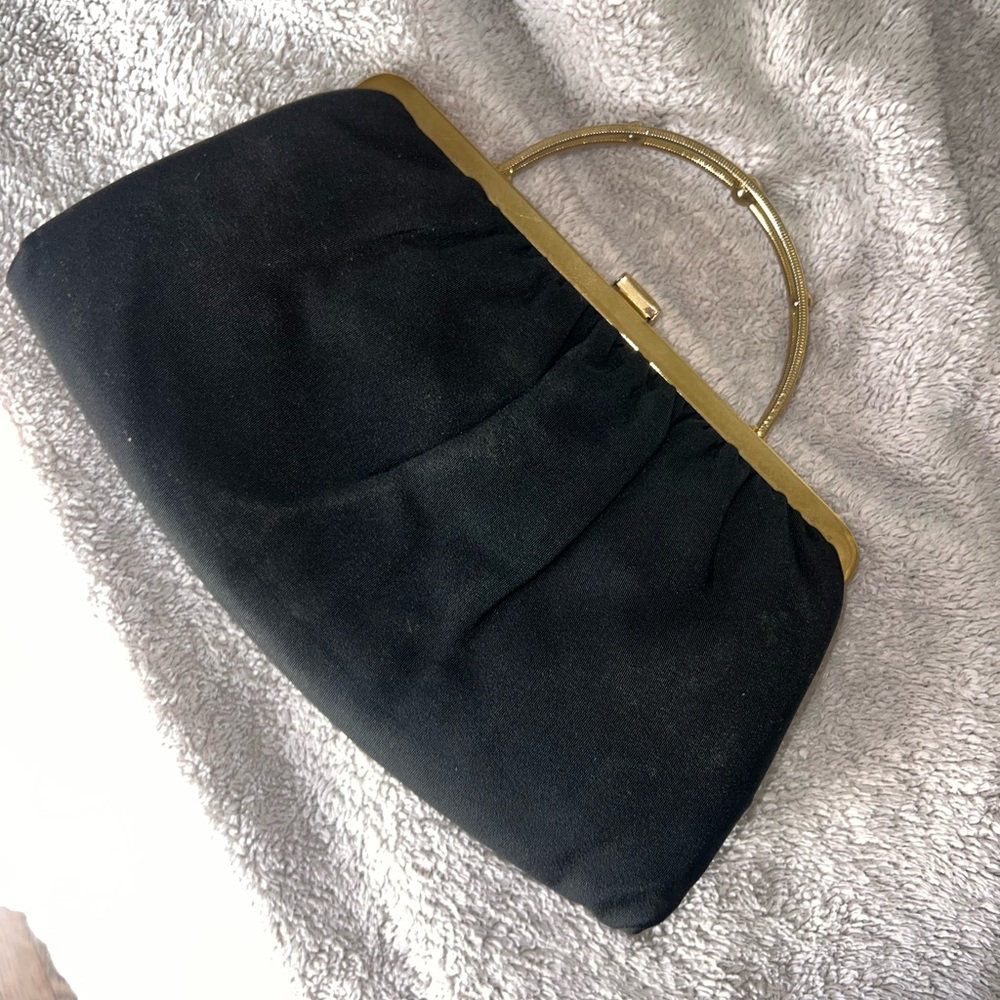 Vintage Elegant Black Clutch with Gold Accents